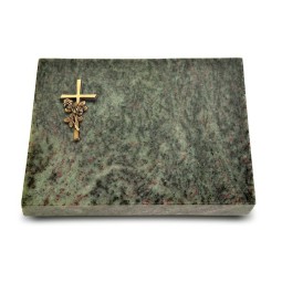 Grabtafel Tropical Green Pure Kreuz/Rose (Bronze)