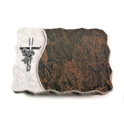 Grabplatte Barap Wave Kreuz/Rose (Alu)