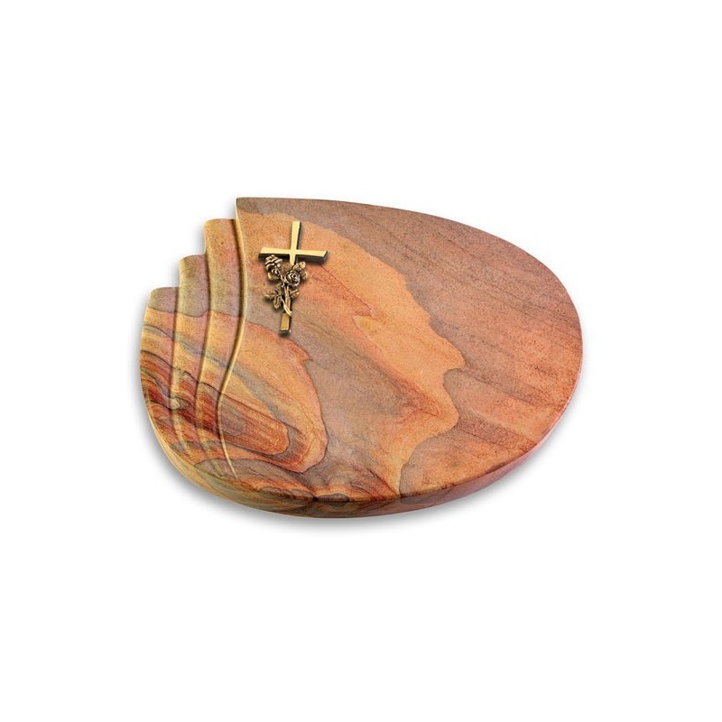 Grabstein Waves/Rainbow Kreuz/Rose (Bronze)
